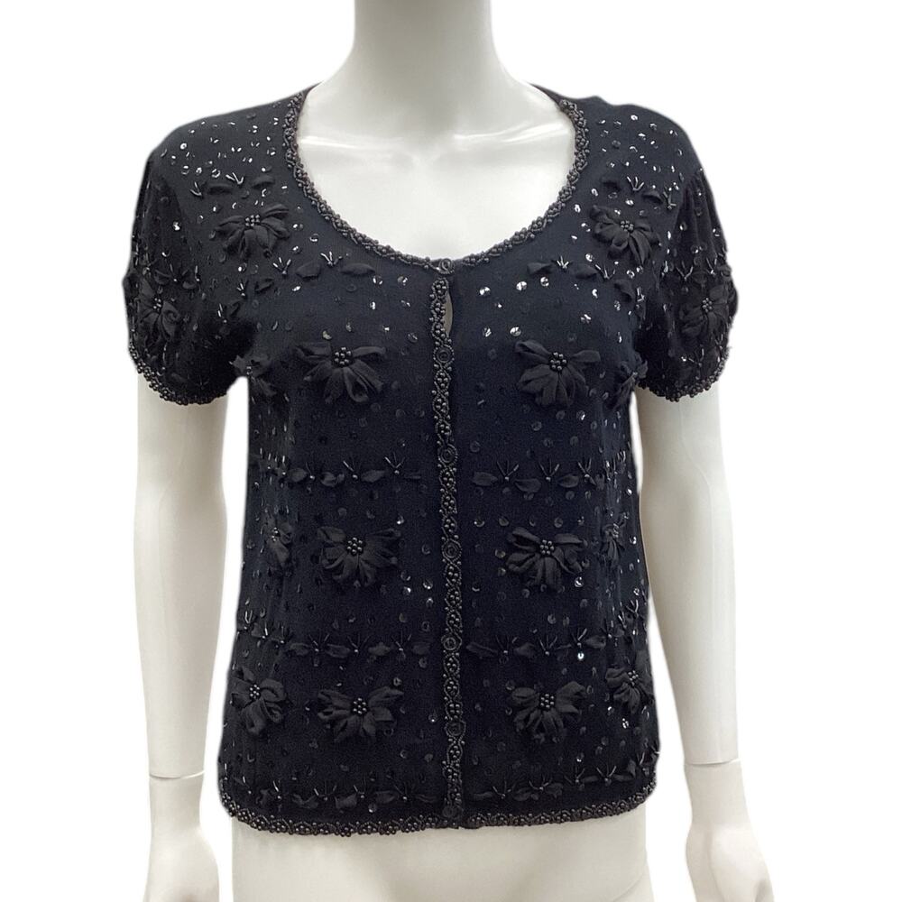 Joseph A. Cardigan Women’s Size Small Floral Sequin Pattern Button-Up in Black